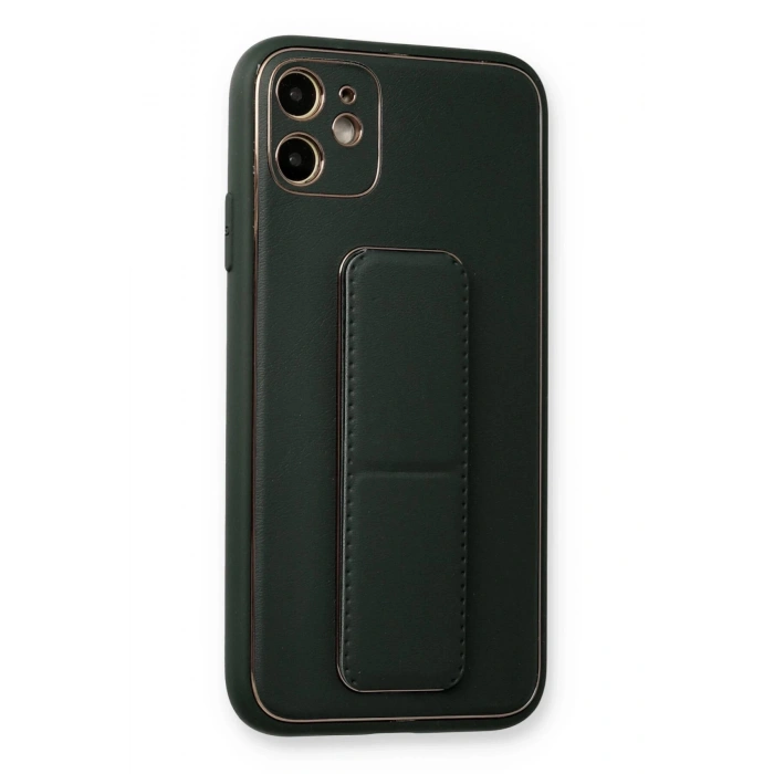 iPhone 12 Kılıf Coco Deri Standlı Kapak - Füme