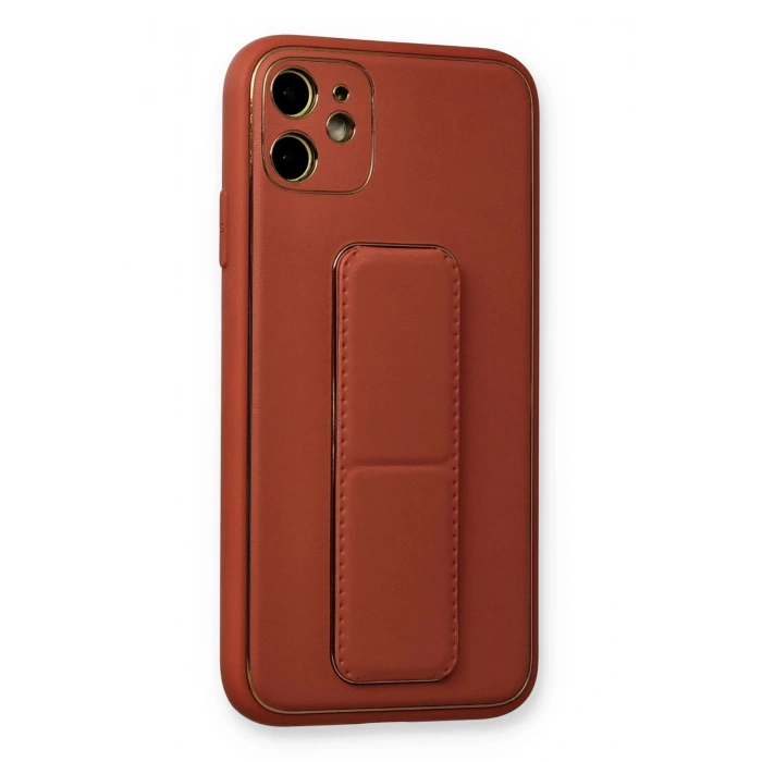 iPhone 12 Kılıf Coco Deri Standlı Kapak - Fuşya