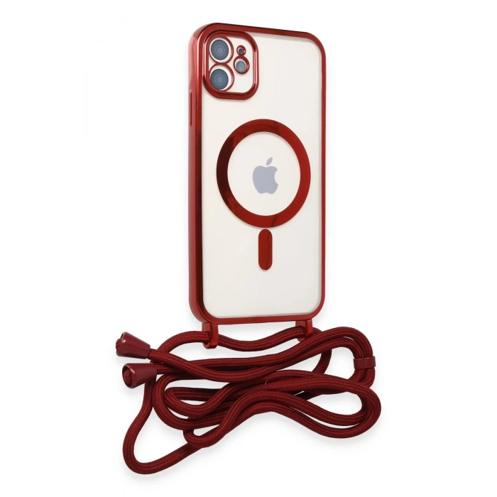 iPhone 12 Kılıf Divo Lazer Askılı Magsafe Kapak - Kırmızı