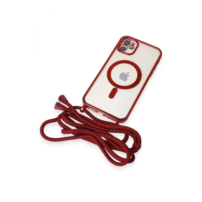 iPhone 12 Kılıf Divo Lazer Askılı Magsafe Kapak - Kırmızı