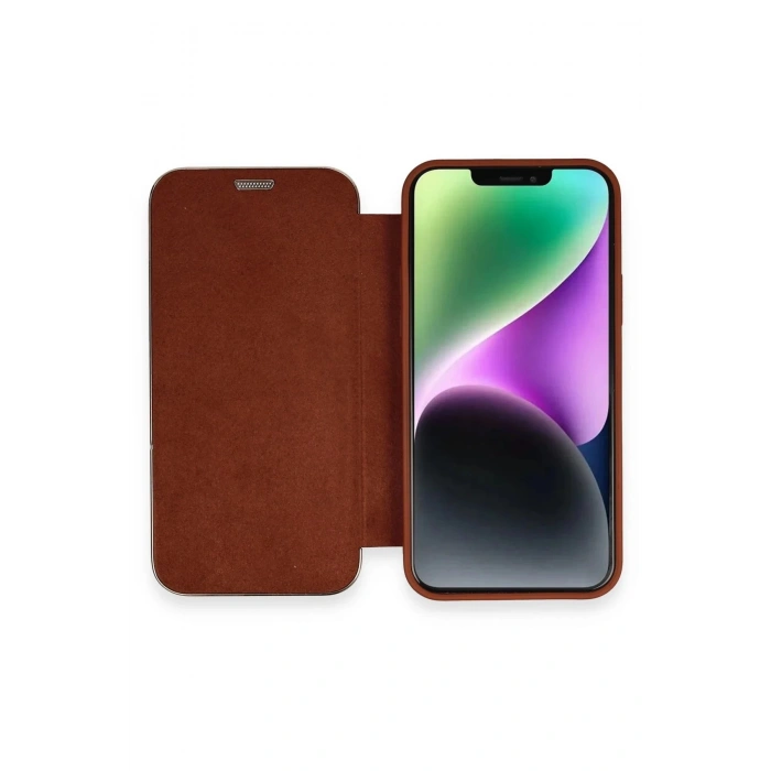 iPhone 12 Kılıf Dolpin Kapaklı - Kahverengi