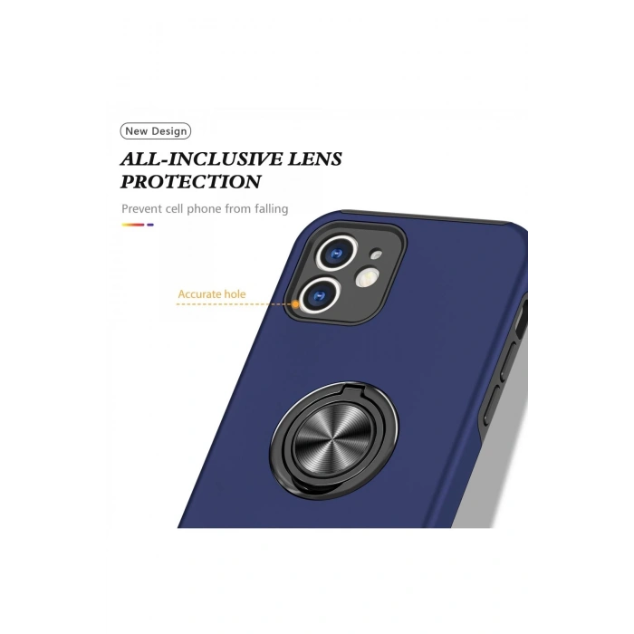 iPhone 12 Kılıf Elit Yüzüklü Kapak - Lacivert
