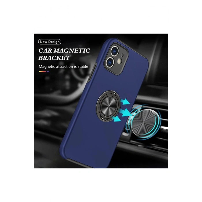 iPhone 12 Kılıf Elit Yüzüklü Kapak - Lacivert