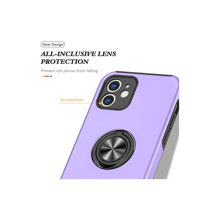 iPhone 12 Kılıf Elit Yüzüklü Kapak - Mor