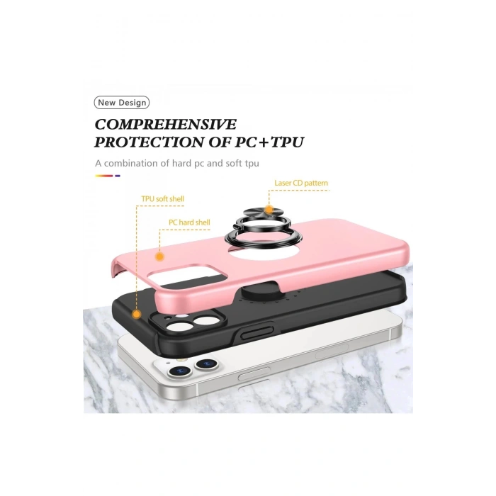 iPhone 12 Kılıf Elit Yüzüklü Kapak - Pembe