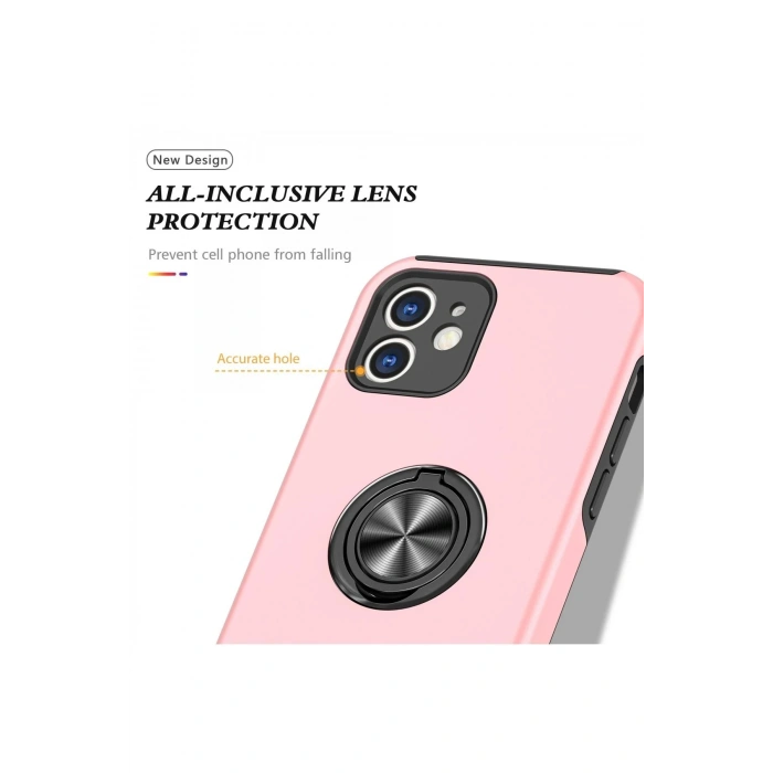 iPhone 12 Kılıf Elit Yüzüklü Kapak - Pembe