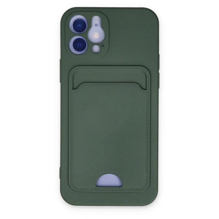 iPhone 12 Kılıf Kelvin Kartvizitli Silikon - Koyu Yeşil