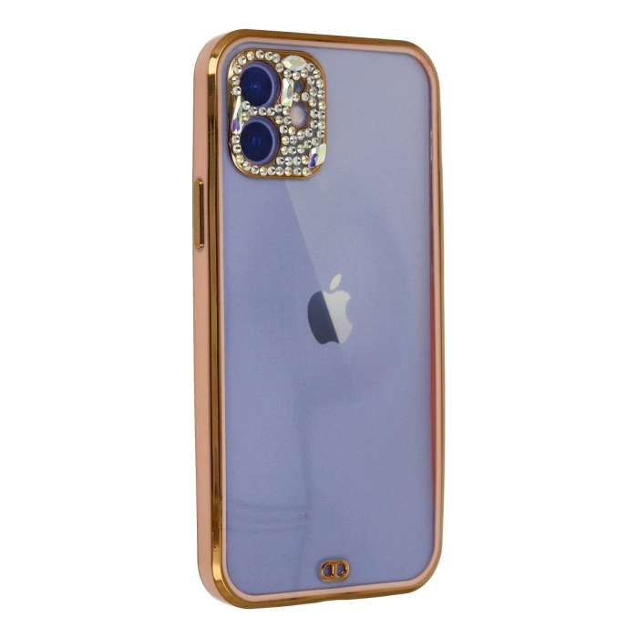 iPhone 12 Kılıf Liva Taşlı Silikon - Pembe