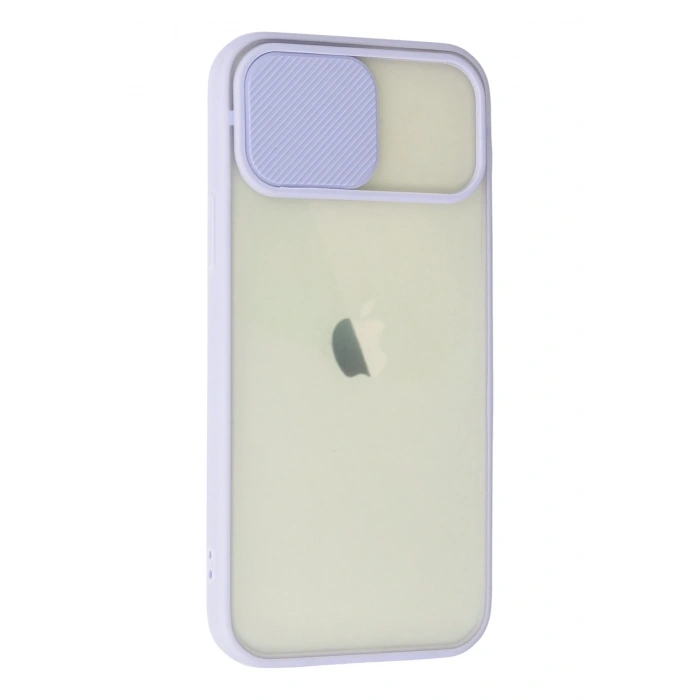 iPhone 12 Kılıf Palm Buzlu Kamera Sürgülü Silikon - Lila