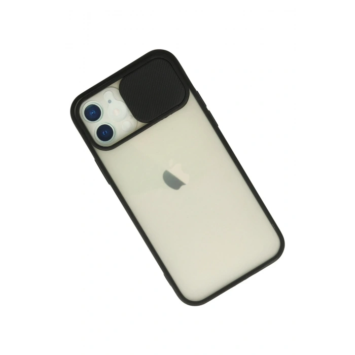 iPhone 12 Kılıf Palm Buzlu Kamera Sürgülü Silikon - Siyah