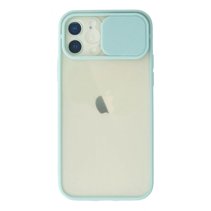 iPhone 12 Kılıf Palm Buzlu Kamera Sürgülü Silikon - Turkuaz
