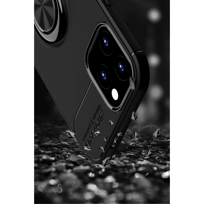 iPhone 12 Kılıf Range Yüzüklü Silikon - Siyah-Gold