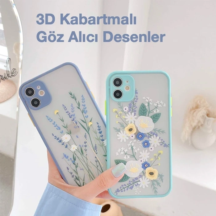 İphone 12 Mini 5.4inç Kamera Korumalı Çiçek Desenli Silikon Kılıf