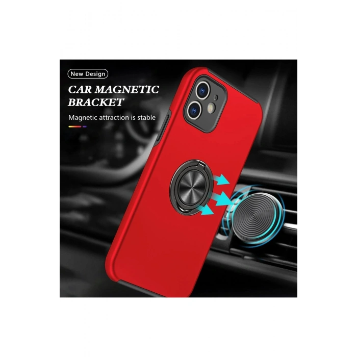 iPhone 12 Mini Kılıf Elit Yüzüklü Kapak - Kırmızı