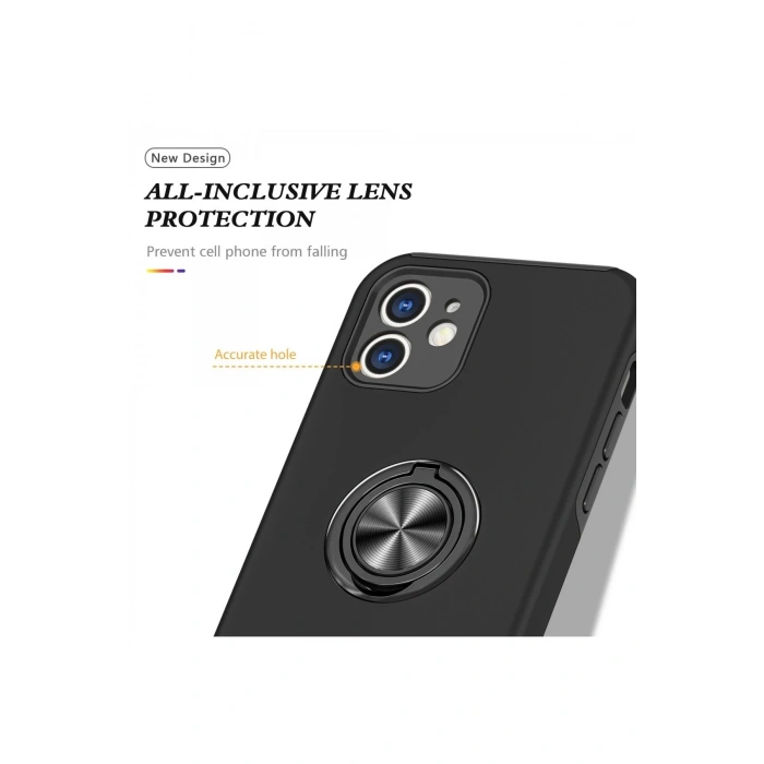 iPhone 12 Mini Kılıf Elit Yüzüklü Kapak - Siyah