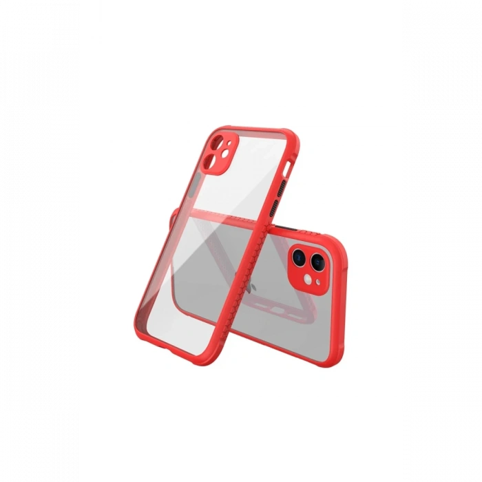 iPhone 12 Mini Kılıf Miami Şeffaf Silikon - Kırmızı