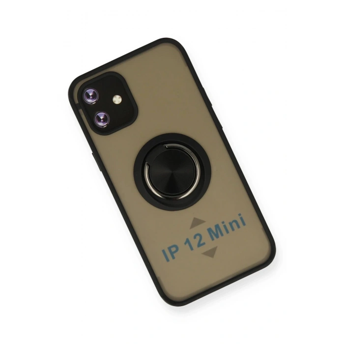 iPhone 12 Mini Kılıf Montreal Yüzüklü Silikon Kapak - Siyah