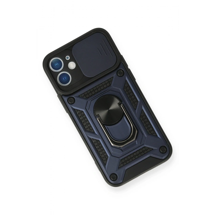 iPhone 12 Mini Kılıf Pars Lens Yüzüklü Silikon - Lacivert