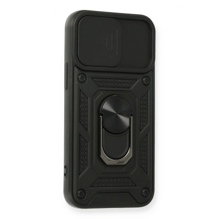 iPhone 12 Mini Kılıf Pars Lens Yüzüklü Silikon - Siyah