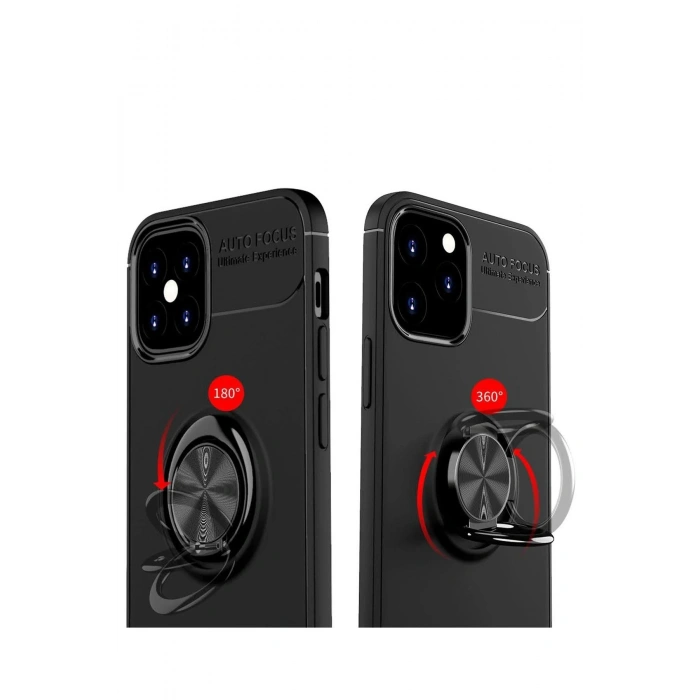 iPhone 12 Mini Kılıf Range Yüzüklü Silikon - Siyah-Kırmızı