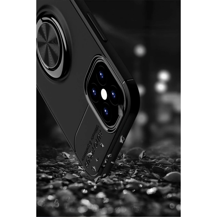 iPhone 12 Mini Kılıf Range Yüzüklü Silikon - Siyah-Kırmızı