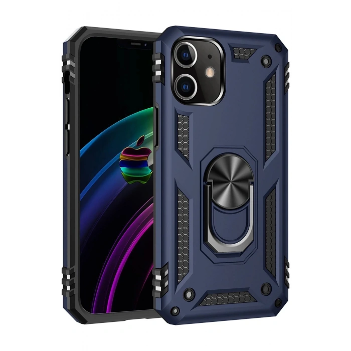 iPhone 12 Mini Kılıf Sofya Yüzüklü Silikon Kapak - Lacivert