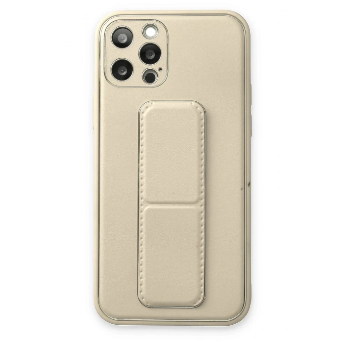 iPhone 12 Pro Kılıf Coco Deri Standlı Kapak - Beyaz