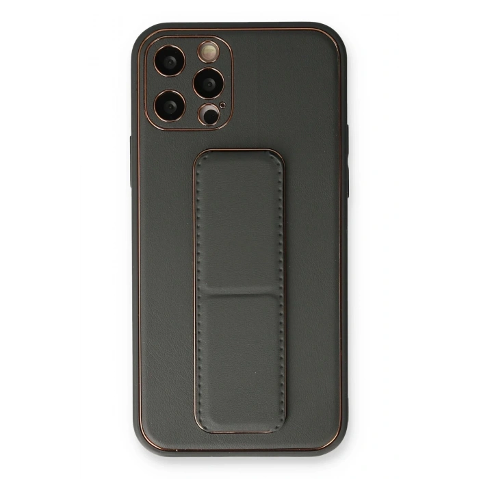 iPhone 12 Pro Kılıf Coco Deri Standlı Kapak - Füme