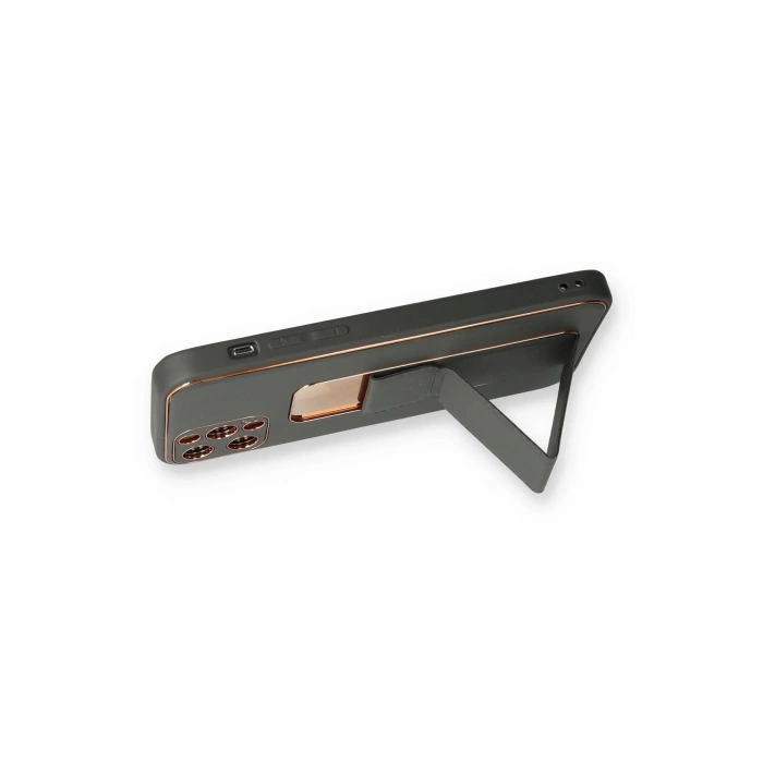 iPhone 12 Pro Kılıf Coco Deri Standlı Kapak - Füme