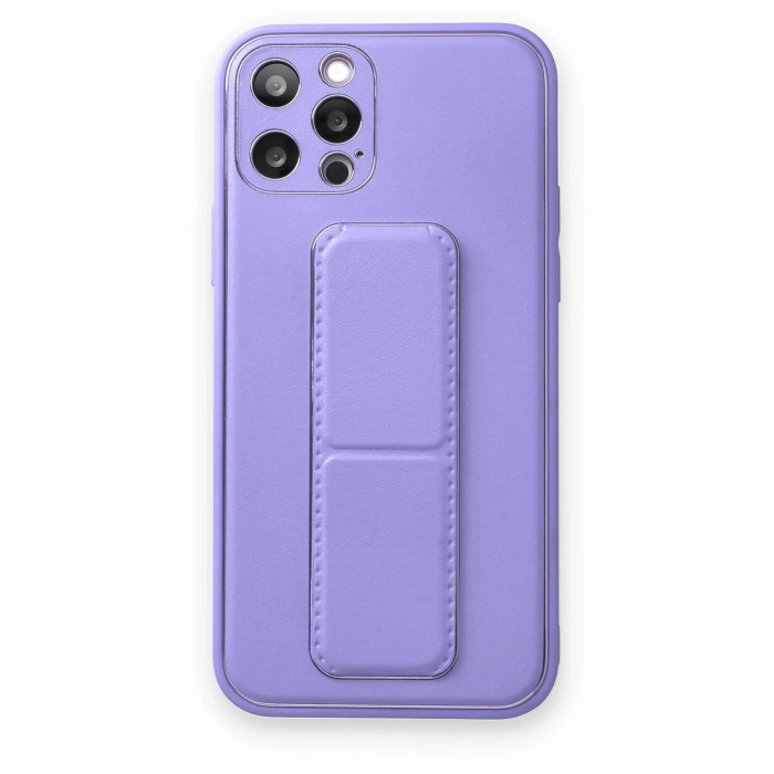 iPhone 12 Pro Kılıf Coco Deri Standlı Kapak - Koyu Lila