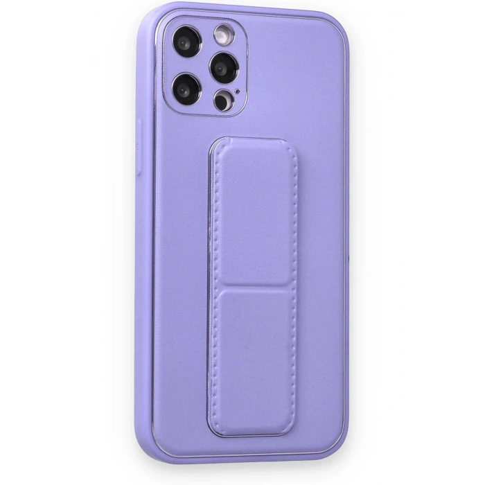 iPhone 12 Pro Kılıf Coco Deri Standlı Kapak - Koyu Lila