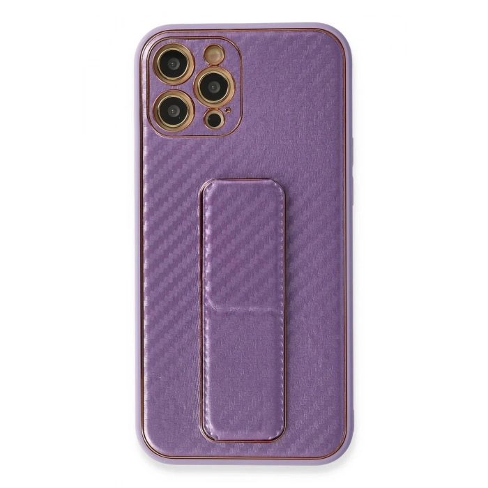 iPhone 12 Pro Kılıf Coco Karbon Standlı Kapak - Mor