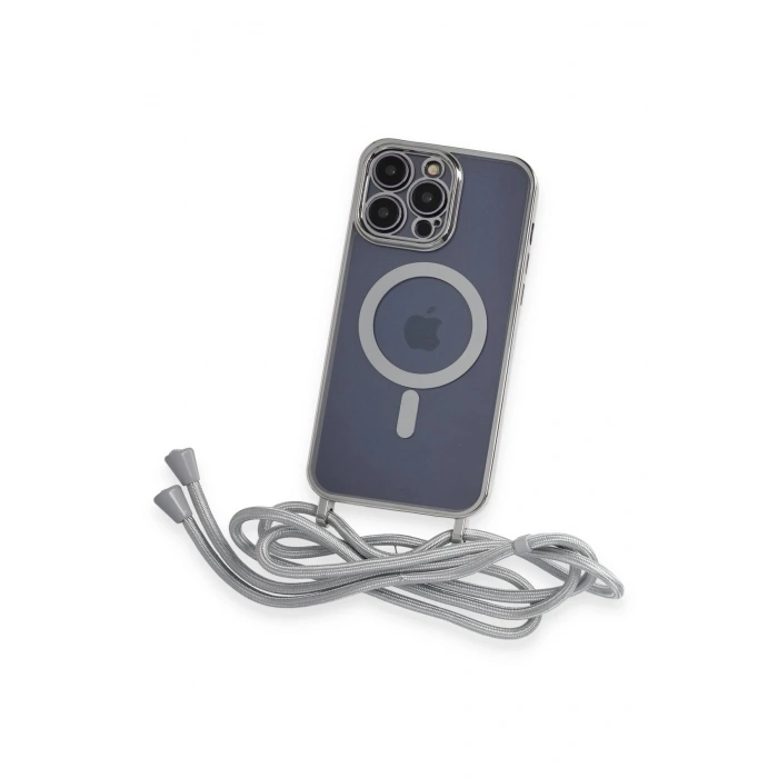 iPhone 12 Pro Kılıf Divo Lazer Askılı Magsafe Kapak - Gümüş