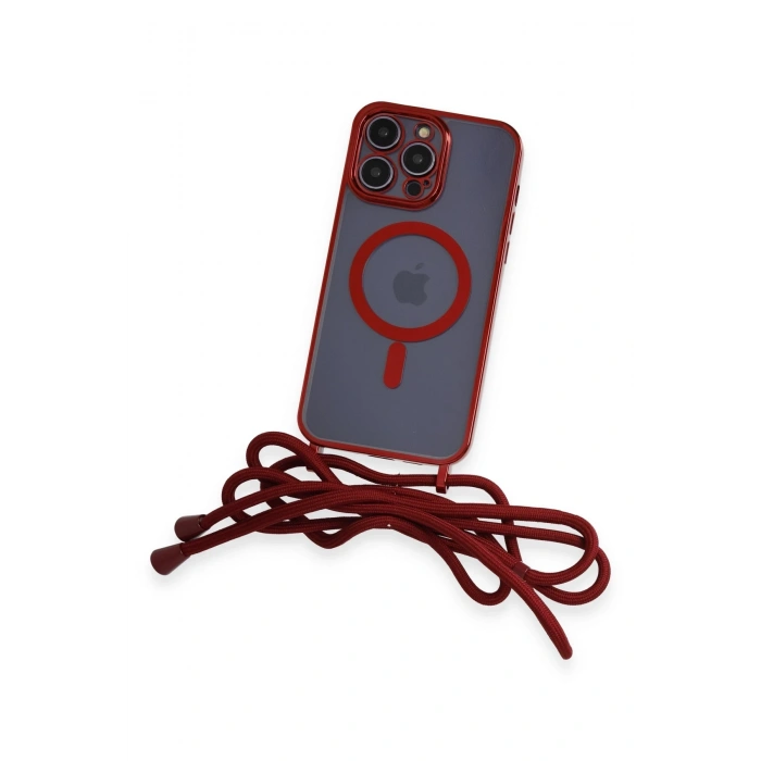 iPhone 12 Pro Kılıf Divo Lazer Askılı Magsafe Kapak - Kırmızı