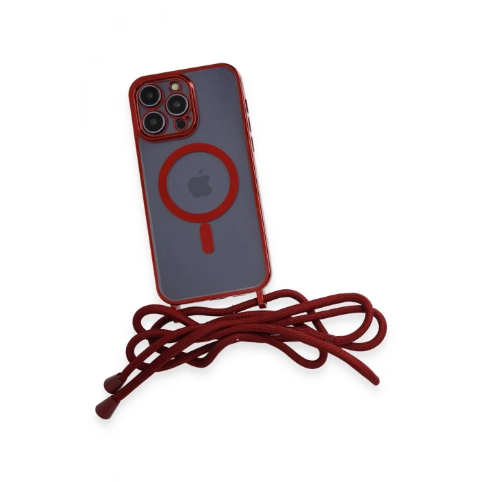 iPhone 12 Pro Kılıf Divo Lazer Askılı Magsafe Kapak - Kırmızı