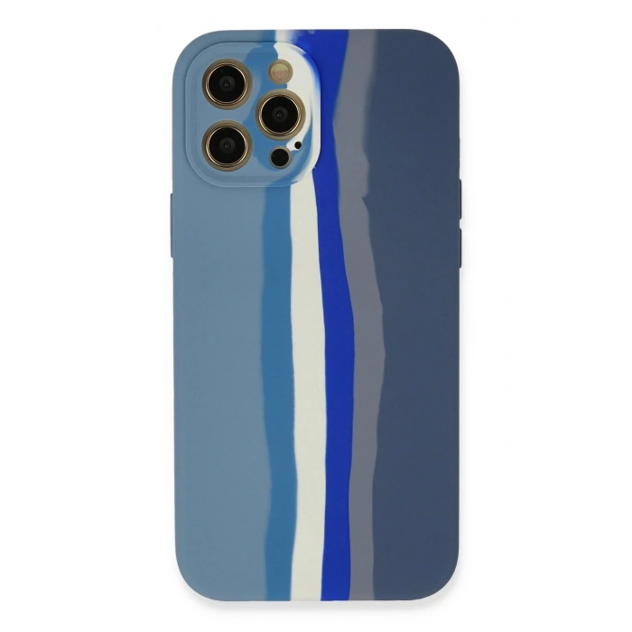 iPhone 12 Pro Kılıf Ebruli Lansman Silikon - Mavi-Gri