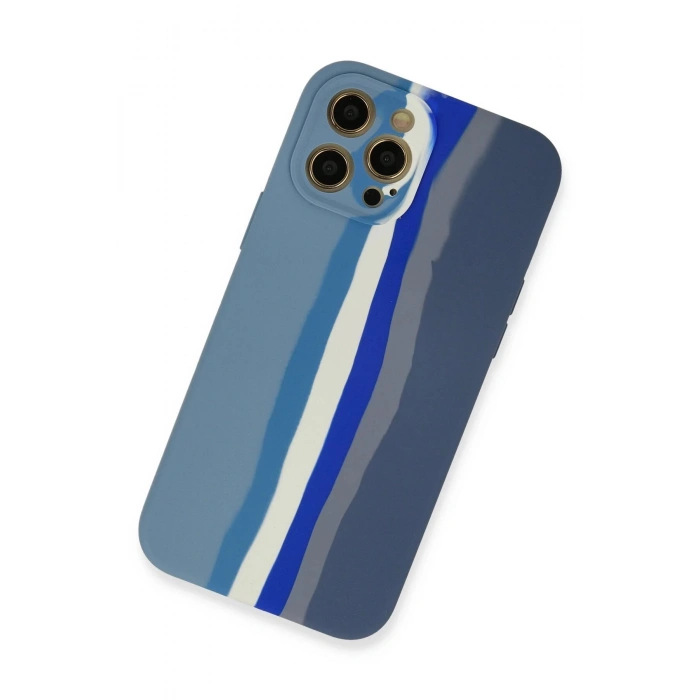 iPhone 12 Pro Kılıf Ebruli Lansman Silikon - Mavi-Gri