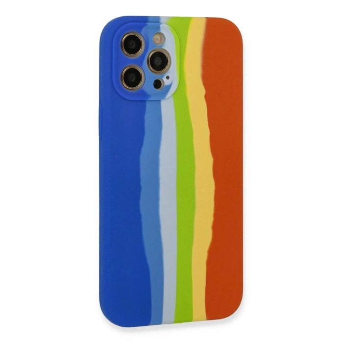 iPhone 12 Pro Kılıf Ebruli Lansman Silikon - Mavi-Turuncu