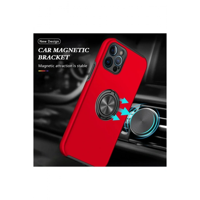 iPhone 12 Pro Kılıf Elit Yüzüklü Kapak - Kırmızı