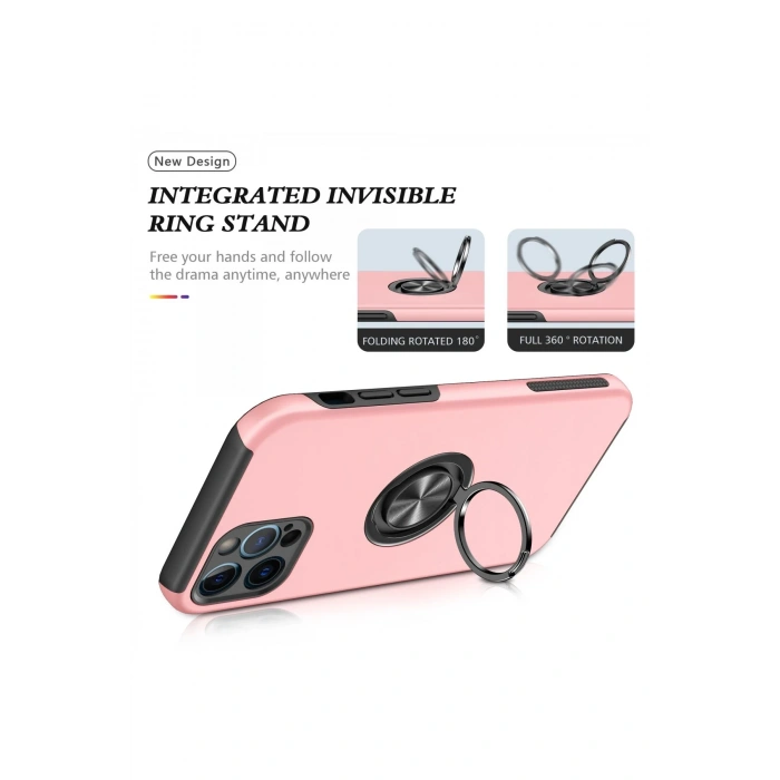 iPhone 12 Pro Kılıf Elit Yüzüklü Kapak - Pembe