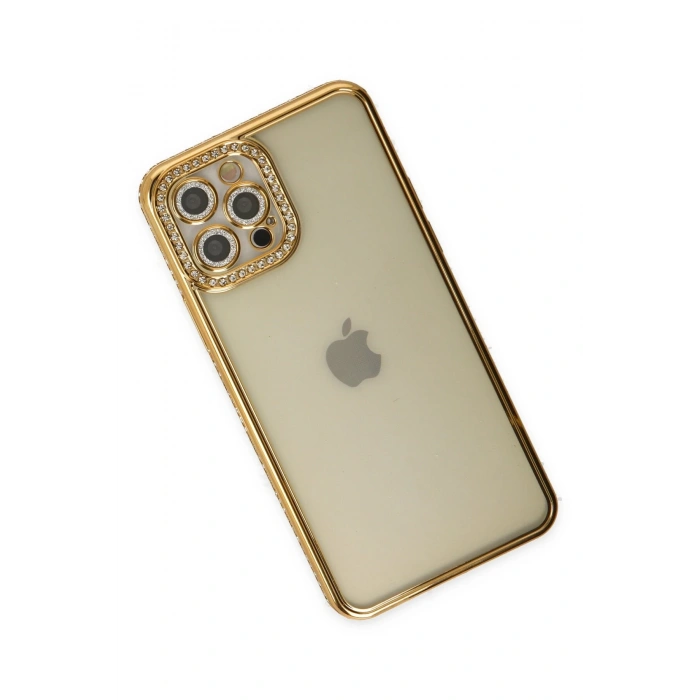 iPhone 12 Pro Kılıf Joke Taşlı Silikon - Gold