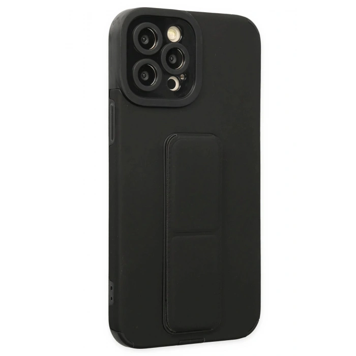 iPhone 12 Pro Kılıf Mega Standlı Silikon - Siyah