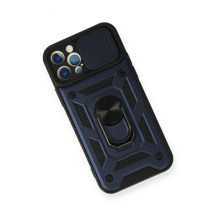 iPhone 12 Pro Kılıf Pars Lens Yüzüklü Silikon - Lacivert