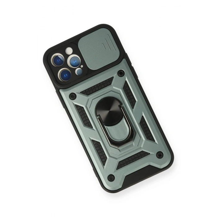 iPhone 12 Pro Kılıf Pars Lens Yüzüklü Silikon - Yeşil