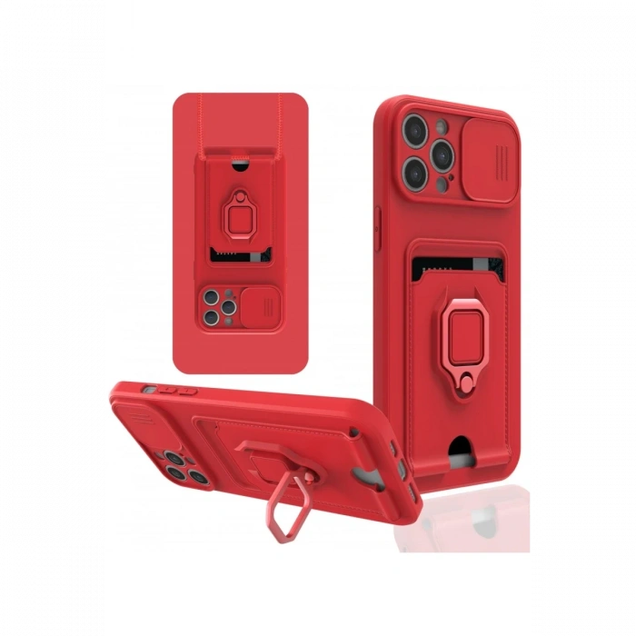 iPhone 12 Pro Kılıf Zuma Kartvizitli Yüzüklü Silikon - Kırmızı