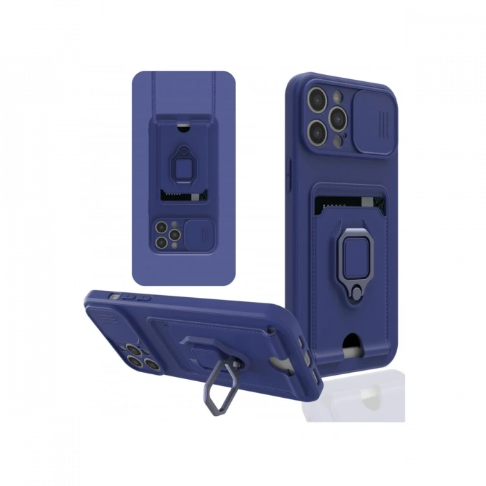 iPhone 12 Pro Kılıf Zuma Kartvizitli Yüzüklü Silikon - Lacivert