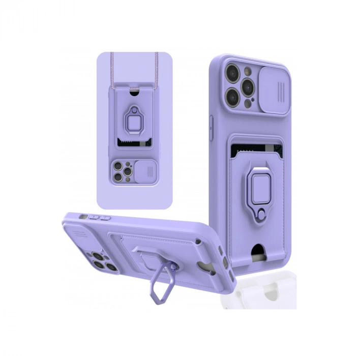 iPhone 12 Pro Kılıf Zuma Kartvizitli Yüzüklü Silikon - Lila