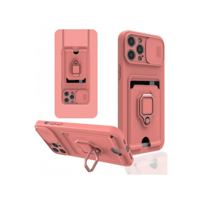 iPhone 12 Pro Kılıf Zuma Kartvizitli Yüzüklü Silikon - Pembe
