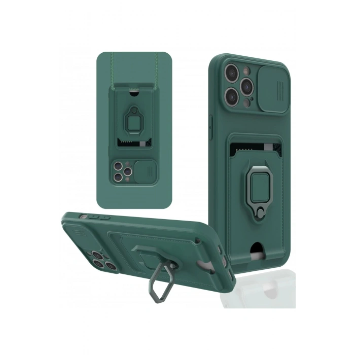 iPhone 12 Pro Kılıf Zuma Kartvizitli Yüzüklü Silikon - Yeşil