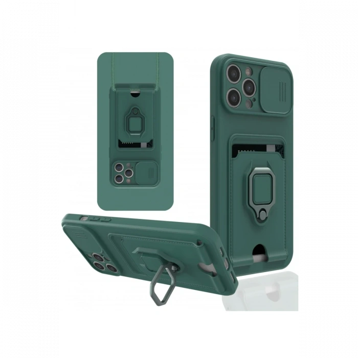 iPhone 12 Pro Kılıf Zuma Kartvizitli Yüzüklü Silikon - Yeşil